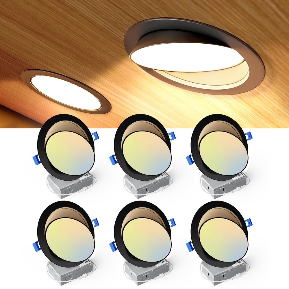Ensenior 6 Pack 6 Inch LED Gimbal Recessed Ceiling Light Black 5CCT Dimmable